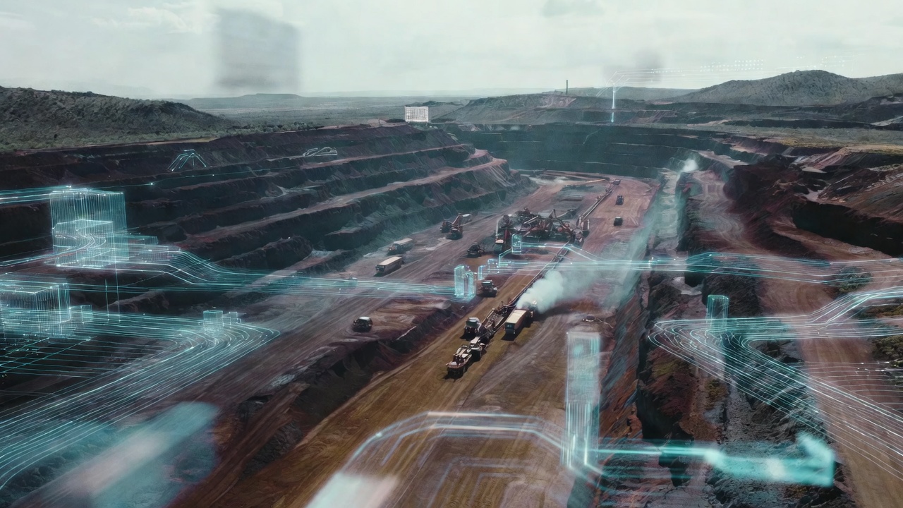 Aerial industrial mining operation with integrated digital safety governance overlays — BVLOS governance Australia
